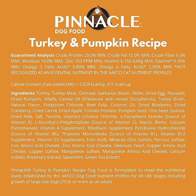 Pinnacle Turkey Pumpkin Recipe 1.81kg 4lbs PET X FAMILY