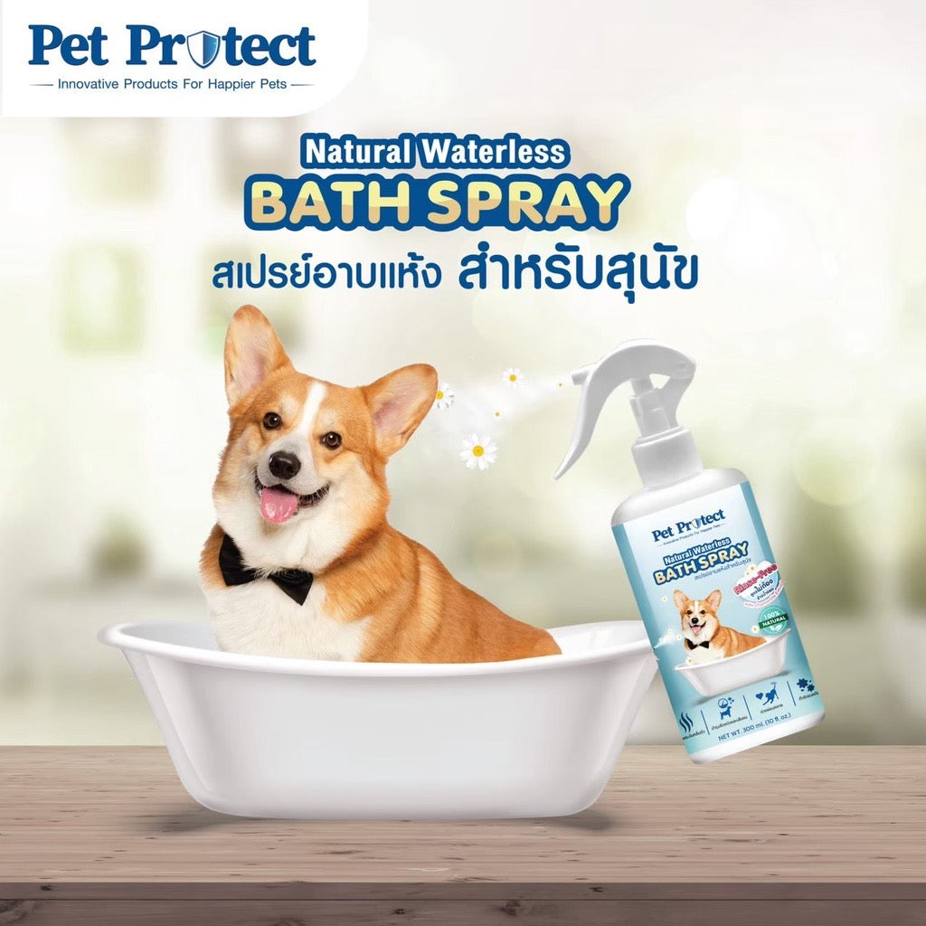 Pet Protect Cat Bath Spray สเปรย์อาบแห้ง ธรรมชาติ 100% ขนสะอาดนุ่มลื่น กำจัดกลิ่นตัว 300ml