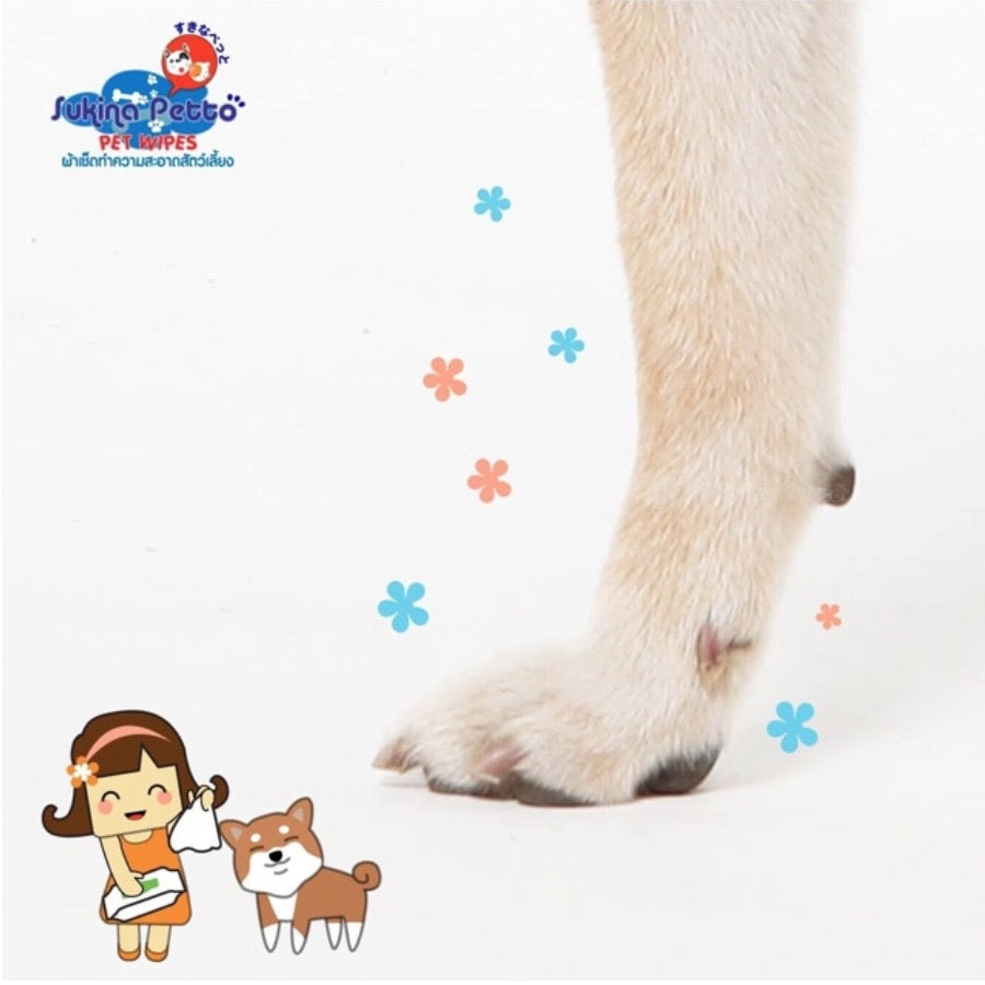 Sukina Petto Pet Wipes ทิชชู่เปียกสำหรับสัตว์เลี้ยง ไซส์ผืน 22x22cm ห่อใหญ่บรรจุ 70ผืน